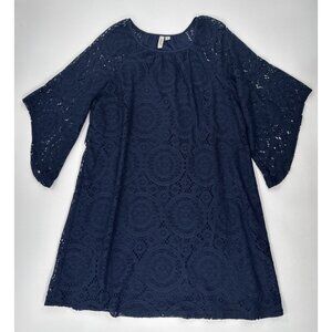 Tacera Womens 1X Dress Lace Overlay Bell Sleeve Navy Blue Lined Whimsygoth USA